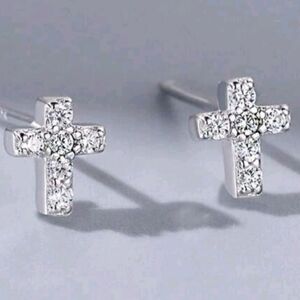Elegant Silver Cross Stud Earrings